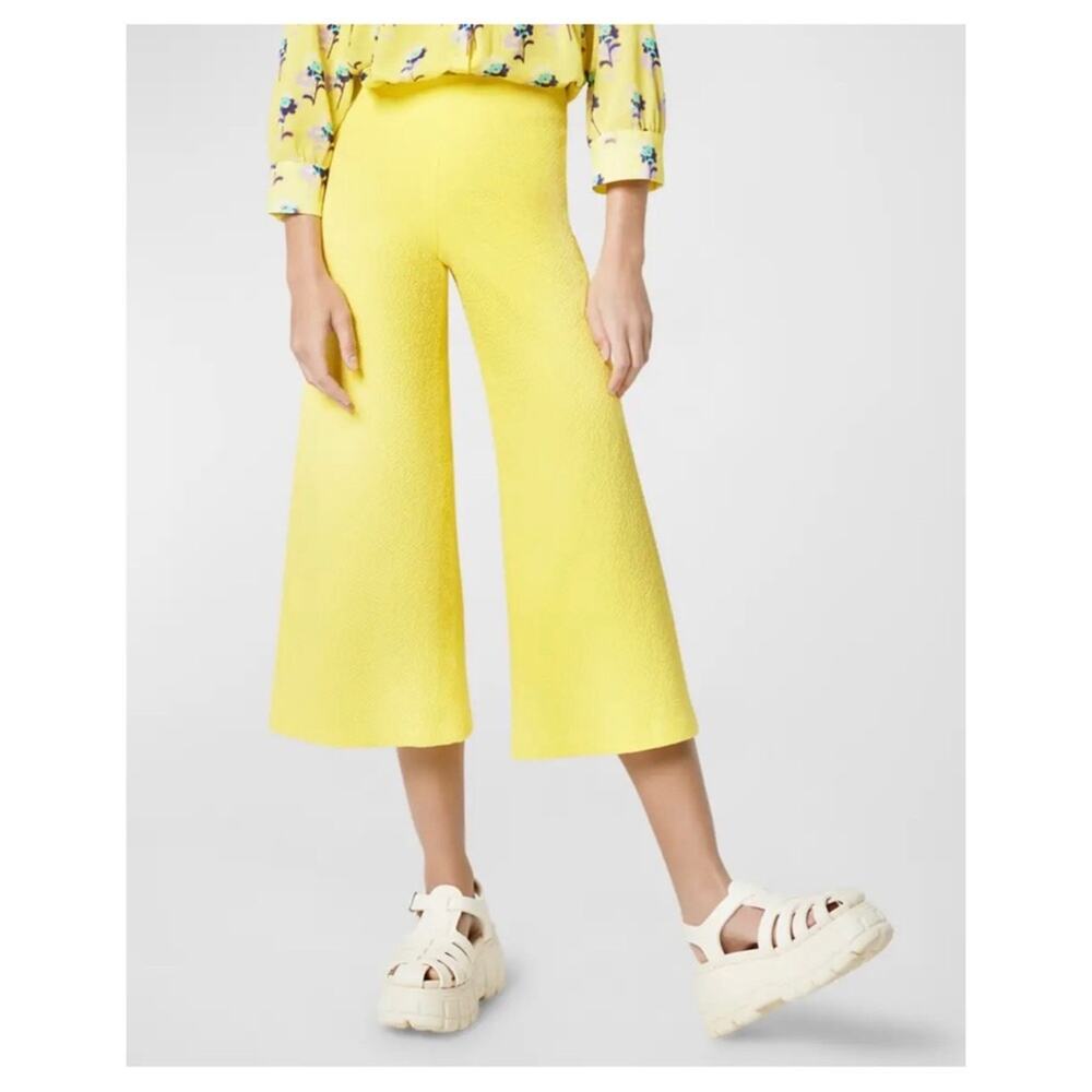 Smythe Seersucker Wide-Leg Gaucho Pants Neon Yellow - Picture 2 of 5